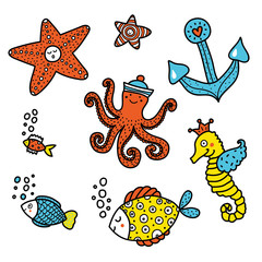 Children's set with marine motifs