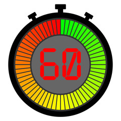 electronic stopwatch with a gradient dial starting with green. 60