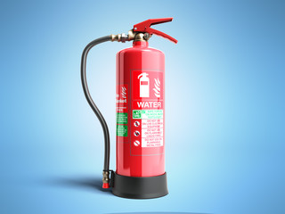 Water Fire extinguisher 3d render on blue background