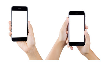 Hand holding smart phone blank screen.