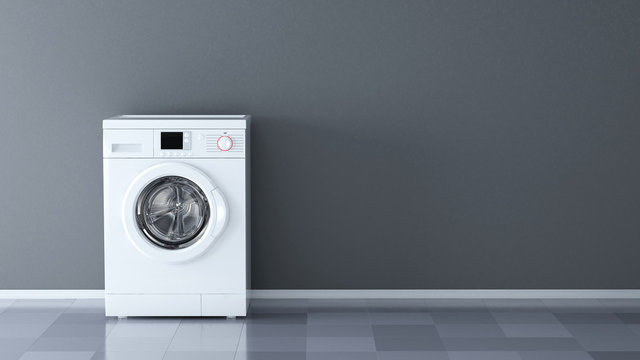 Washing machine in room with blank wall - 3d rendering