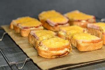 Six sandwiches with meat and cheese top view