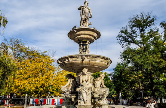 Danube Fountain  in the Elizabeth Square. Budapest, Hungary