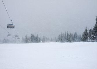 Severe snowstorm on a ski resort