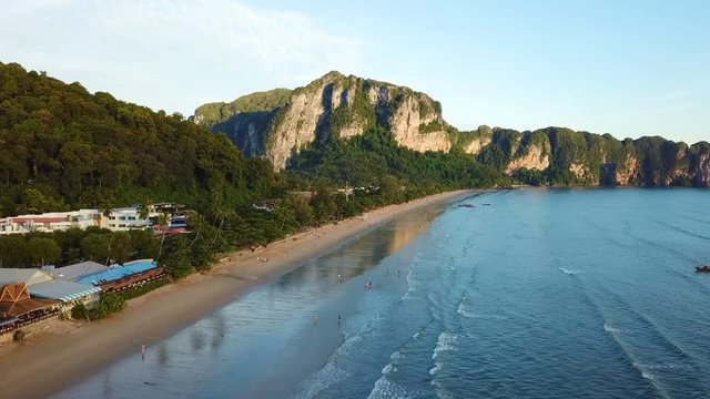 Flying over the beautiful beach at Krabi in Thailand