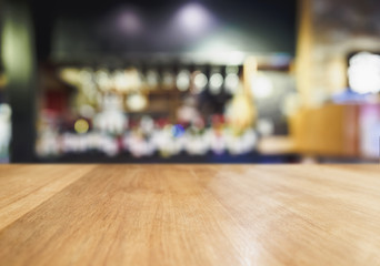 Naklejka na ściany i meble Table Top wooden Counter Blur Bar Beer pub background