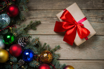 Christmas background on wooden