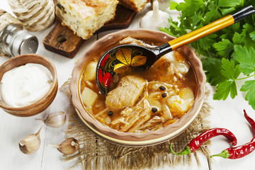 Cabbage soup and pie