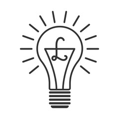 Black outline vector lightbulb with english pound, simple linear business idea. Flat isolated finance money symbol with british currency sign in the bulb