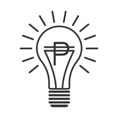 Black outline vector lightbulb with peso, simple linear business idea. Flat isolated latin america finance money symbol with south american pesos currency sign in the bulb