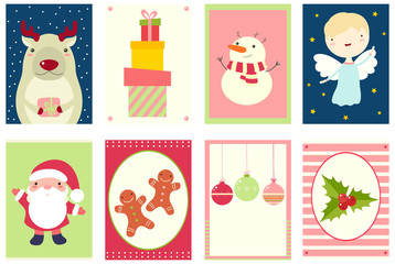 Collection of Christmas banners with cute animal, angel and Santa Claus