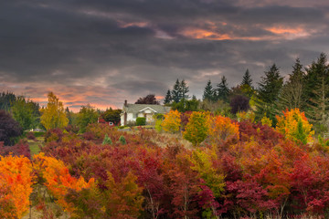 Sunset Sky over Farm House in Rural Oregon USA Oregon