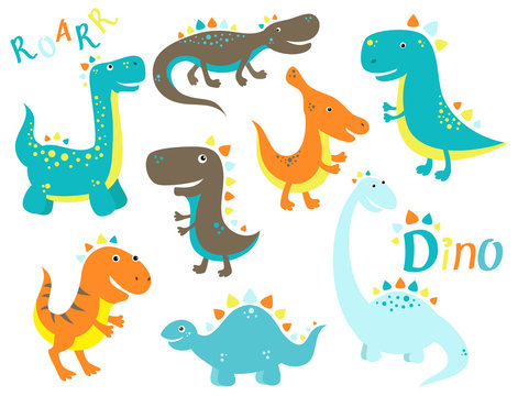 Collection of cute cartoon dinosauros
