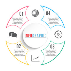 Vector infographic circle template with 4 steps, parts, options, sectors, stages. Can be used for graph, pie chart, workflow layout, cycling diagram, brochure, report, presentation.