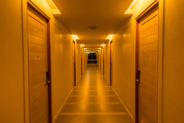 Long walkway in the hotel.Thailand.