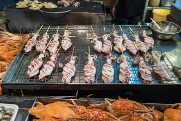 Grilled squid seafood, Thai food.