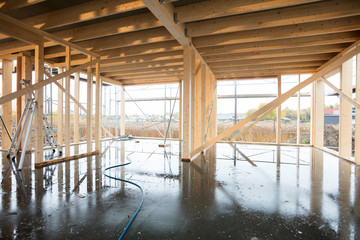 Wooden Incomplete Building With Wet Flooring
