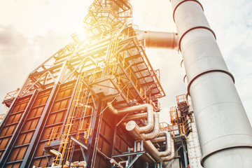Industrial zone,The equipment of oil refining,Close-up of industrial pipelines of an oil-refinery...