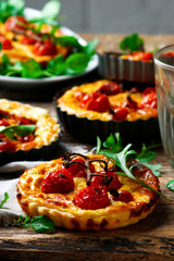 roasted cherry tomato and  goat's cheese quiche.