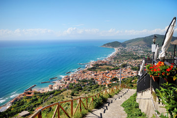 Castellabate, Cilento, Italy - panoramic view of the city, coastline and mediterranean sea