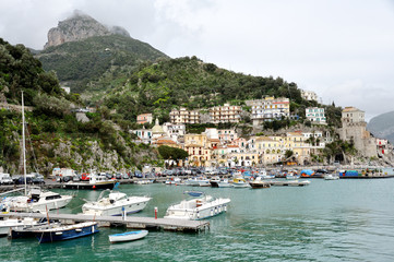 Fototapeta na wymiar Amalfi coast, Italy - boats in the harbor of Cetara