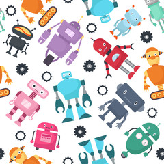 Cute robots futuristic kids vector seamless pattern