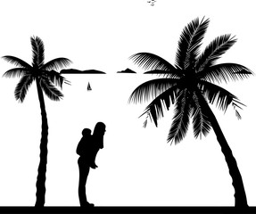 Mother carrying a child piggyback in park, one in the series of similar images silhouette