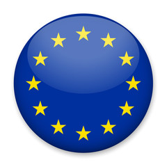 Flag of European Union in the form of a round button with a light glare and a shadow. The symbol of Independence Day, a souvenir, a button for switching the language on the site, an icon.