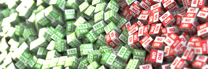 Yes and no infinite cubes, original 3d rendering, business and marketing concepts