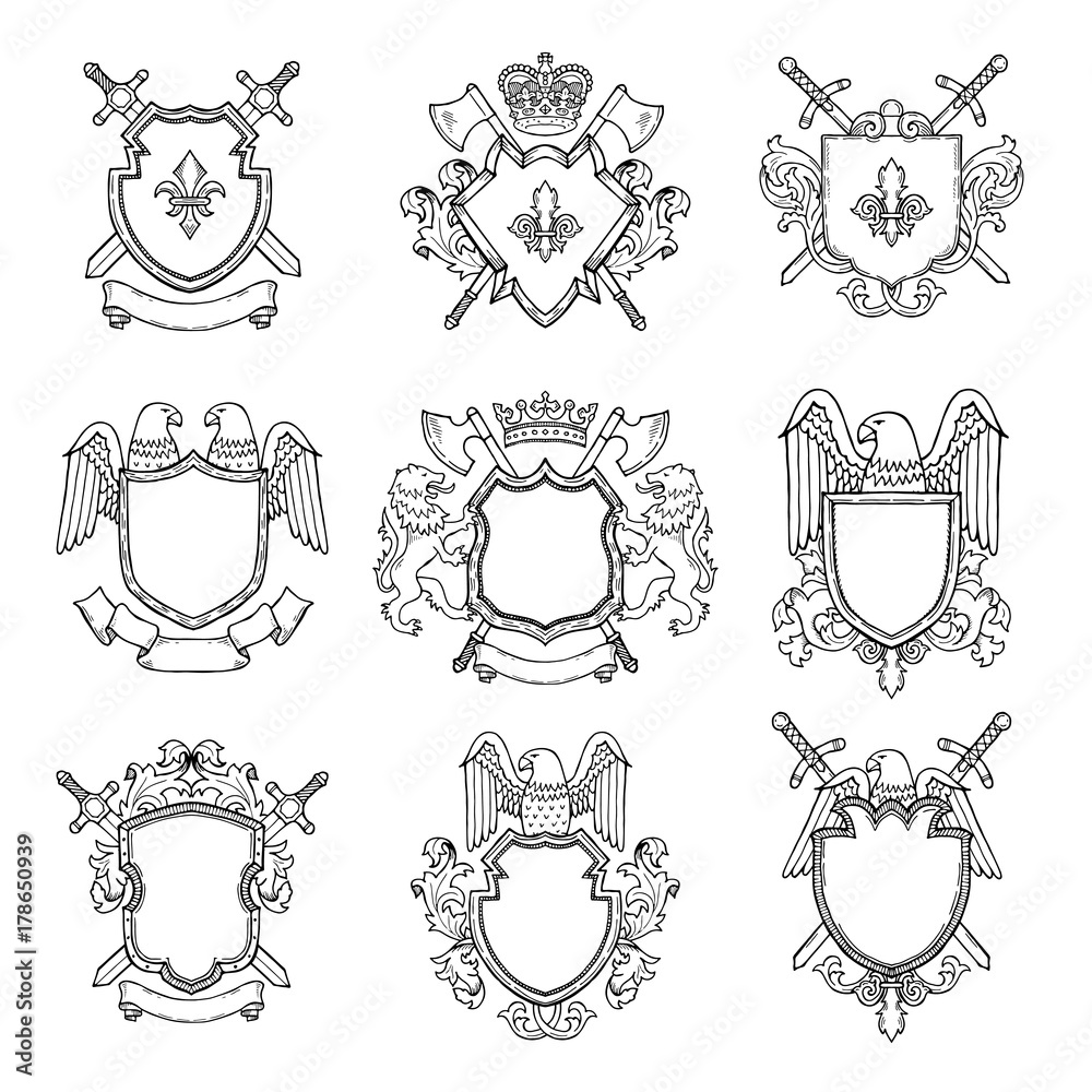 Sticker template of heraldic emblems for different design project