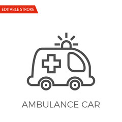 Ambulance Car Thin Line Vector Icon. Flat Icon Isolated on the White Background. Editable Stroke EPS file. Vector illustration.