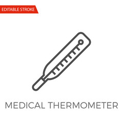 Medical Thermometer Thin Line Vector Icon. Flat Icon Isolated on the White Background. Editable Stroke EPS file. Vector illustration.