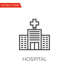 Hospital Thin Line Vector Icon. Flat Icon Isolated on the White Background. Editable Stroke EPS file. Vector illustration.