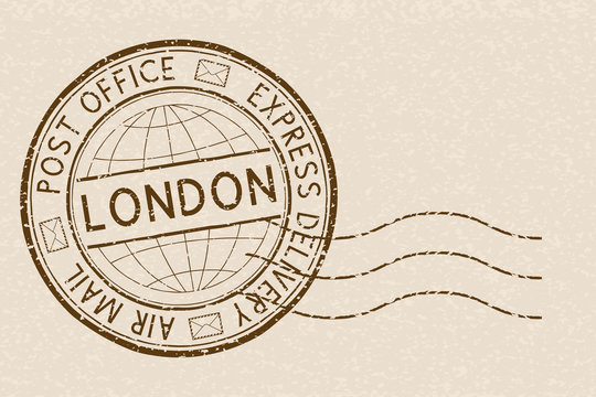 Postal stamp, round brown postmark with London title