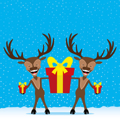 Fototapeta premium Reindeer with gift boxes.