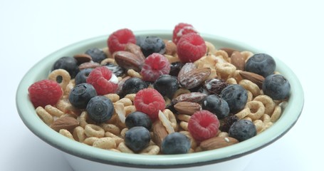 bowl with corn rings and berries healthy breakfast