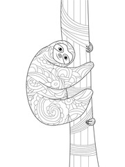Sloth on a branch Coloring book raster for adults