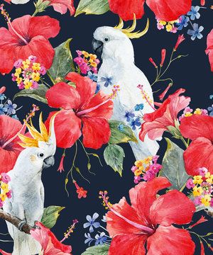 Watercolor tropical floral pattern