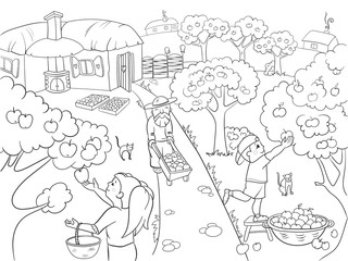 Kids Coloring cartoon on the theme of harvest raster