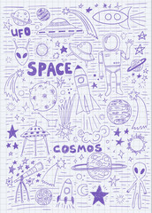 Hand drawn space doodle set