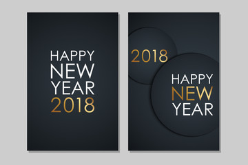 2018 Happy New Year celebrate flyers with golden colored elements and black background. Vector illustration.