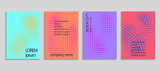 Minimalistic abstract vector halftone covers design. Future geometric template. Vector templates for placards, banners, flyers, presentations and reports