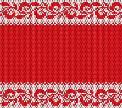 Knitted christmas floral ornament. Winter seamless knit background. Xmas sweater texture design.