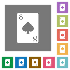 Eight of spades card square flat icons