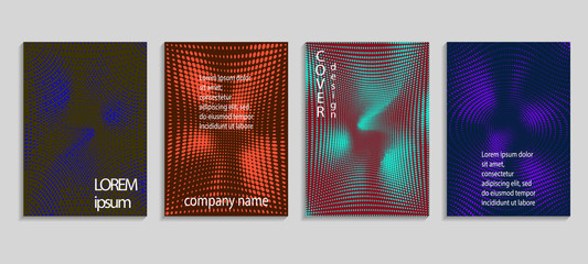 Minimalistic abstract vector halftone covers design. Future geometric template. Vector templates for placards, banners, flyers, presentations and reports
