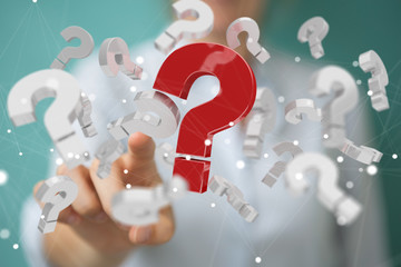 Businesswoman using 3D rendering question marks