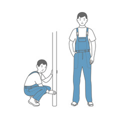 Two figures of male workers in overalls. Locksmith.