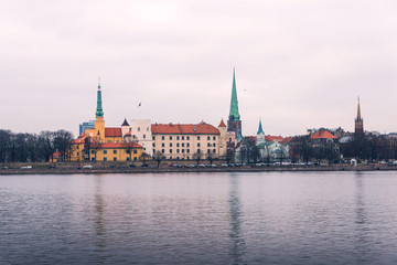 View on promenade and old city. Riga Latvia
