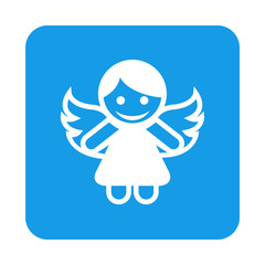 Icono plano angel en cuadrado azul