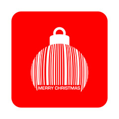 Icono plano codigo de barras MERRY CHRISTMAS bola navidad en cuadrado rojo